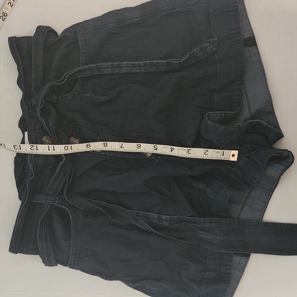 Express high rise buttonfly paper bag waist chambray blue denim S/P tie waist - Picture 6 of 12